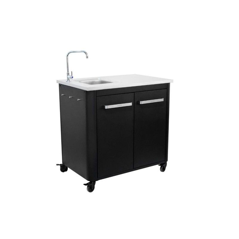 Modul bucatarie de exterior, doua usi, chiuveta, robinet, blat de lucru din inox Cozze negru 90x60x90 cm 90529