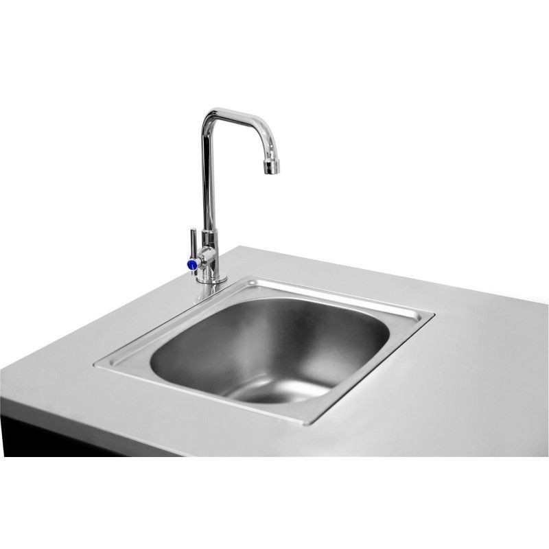Modul bucatarie de exterior, doua usi, chiuveta, robinet, blat de lucru din inox Cozze negru 90x60x90 cm 90529