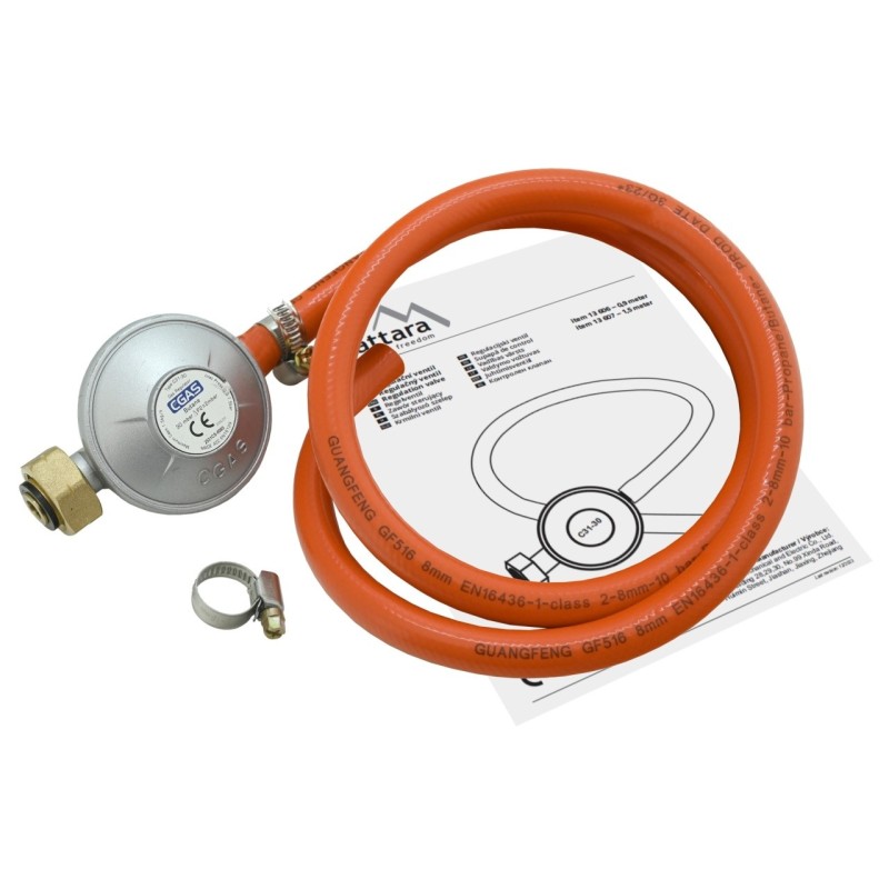 Set regulator de gaz 30mbar cu furtun 0.9m Cattara, EN16129 - TT13606