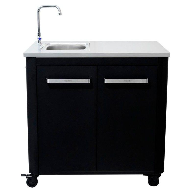 Modul bucatarie de exterior, doua usi, chiuveta, robinet, blat de lucru din inox Cozze negru 90x60x90 cm 90529