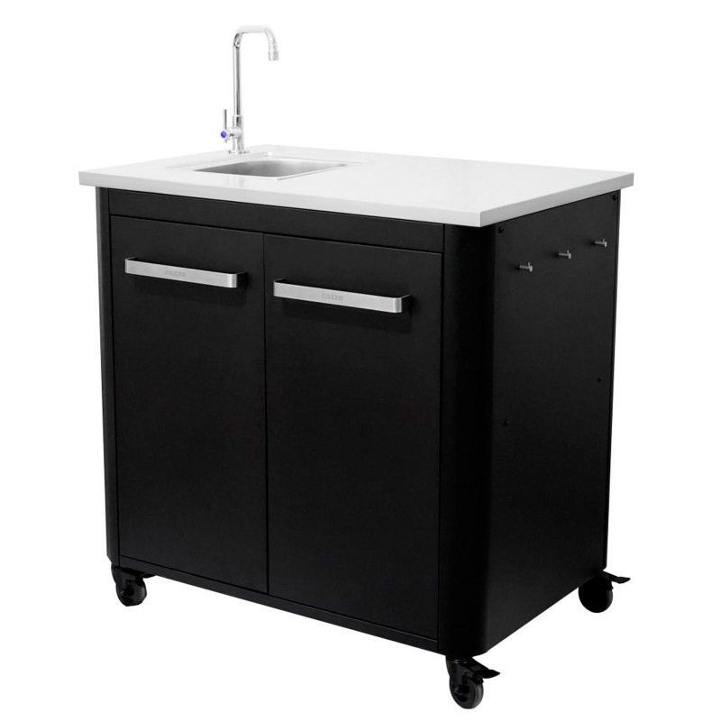 Modul bucatarie de exterior, doua usi, chiuveta, robinet, blat de lucru din inox Cozze negru 90x60x90 cm 90529