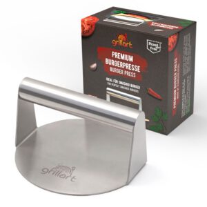 Presa pentru burger premium din otel inoxidabil si 30 hartii de burger Grillart GA-1033
