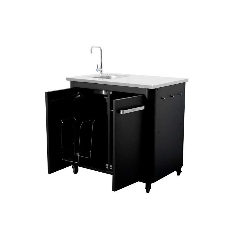 Modul bucatarie de exterior, doua usi, chiuveta, robinet, blat de lucru din inox Cozze negru 90x60x90 cm 90529