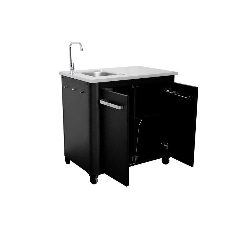 Modul bucatarie de exterior, doua usi, chiuveta, robinet, blat de lucru din inox Cozze negru 90x60x90 cm 90529