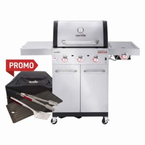 Pachet Promo - Gratar pe gaz din inox Char-Broil Professional Pro S 3 140920 - contine husa, plita din fonta si set 2 ustensile