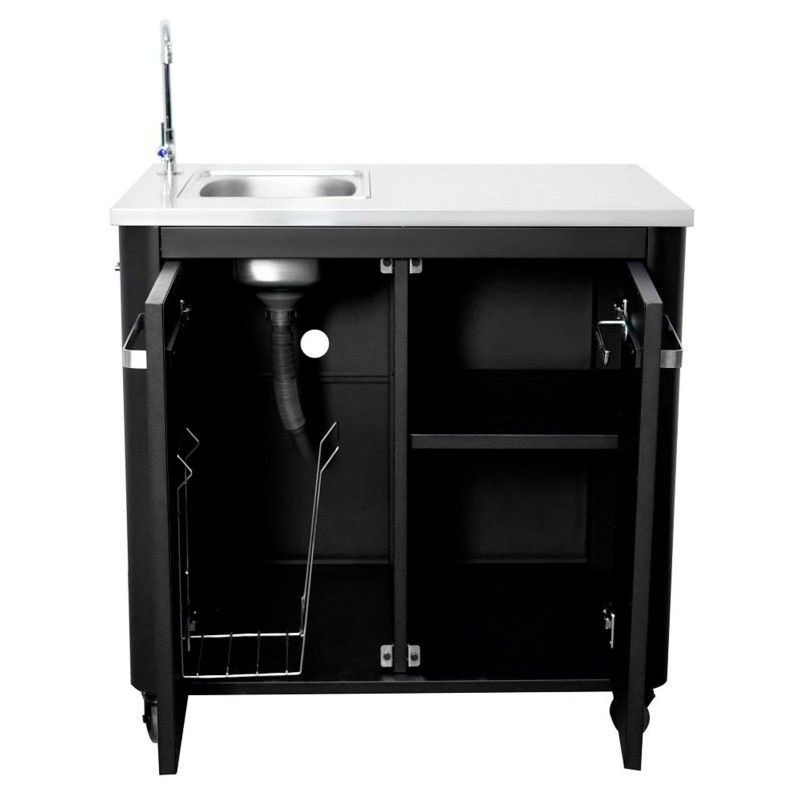 Modul bucatarie de exterior, doua usi, chiuveta, robinet, blat de lucru din inox Cozze negru 90x60x90 cm 90529
